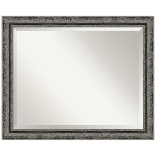 Amanti Art Black Wall Mirror 26x32 Filigree Matte Black Rectangle Bathroom Mirror for Wall Decor Living Room, Large Traditional Frame, Hangs Horizonally and Vertically, Bathroom Decor, Beveled Edge