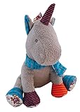 Bieco 04000343 Peluche Unicornio Alma, con bufanda y azul y multicolor Cuerno, color gris/multicolor