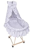 Amilian® 9tlg Textile Ausstattung für STUBENWAGEN Bollerwagen Himmel Matratze Baby Bettwäsche Pünktchen Grau