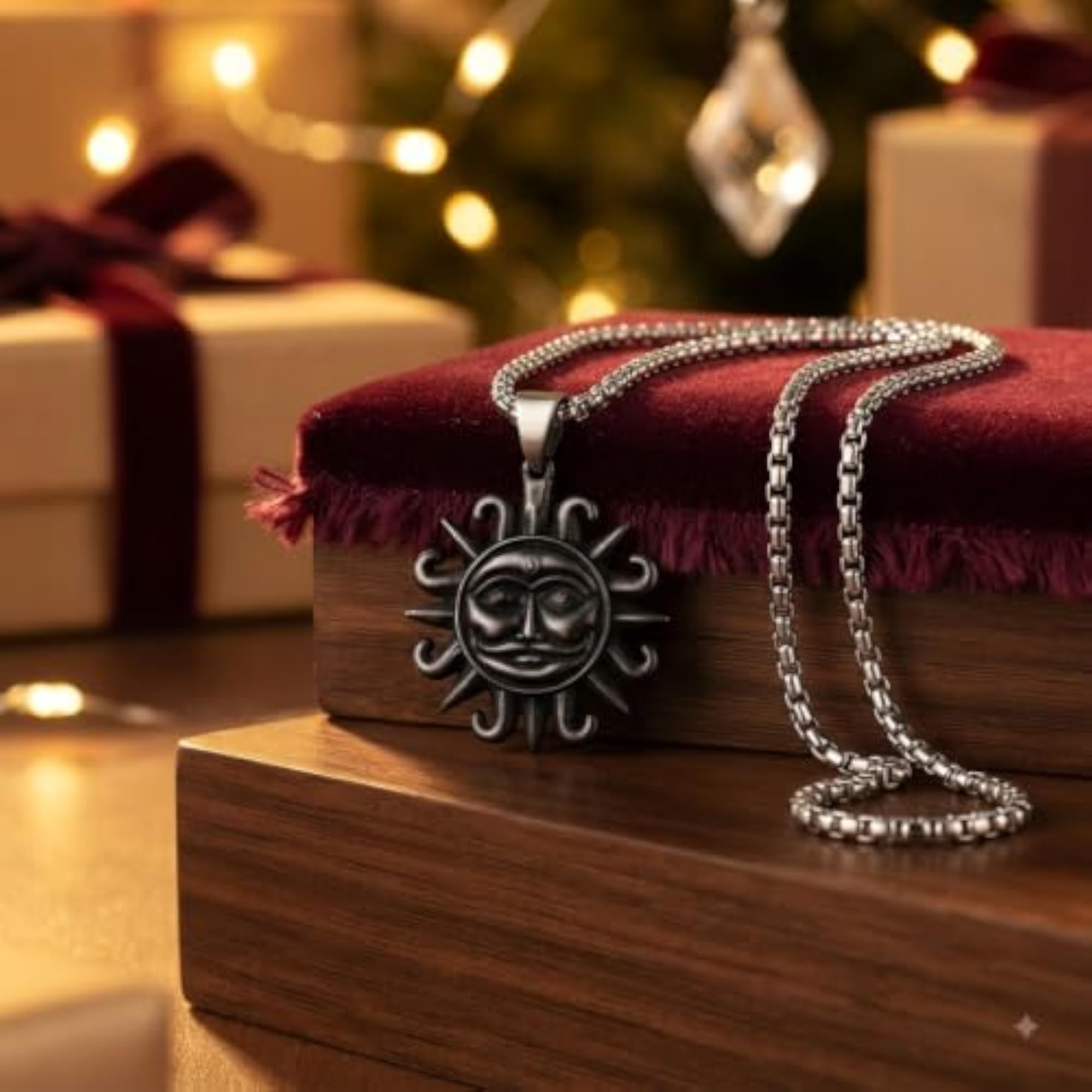 Lord Bhagwan Surya Dev Sun God Grey Metal Pendant with Box Chain