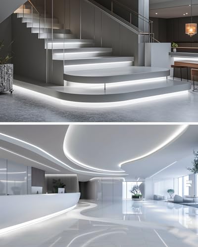 Image of Aclorol COB LED Strip Light 32.8FT 24V Cold White 6000K Dimmable Brightness | Flexibel LED Tape Lights with Power Supply and Remote, Dotless Light Strip for Kitchen Cabinet Mirror DIY Lighting Project