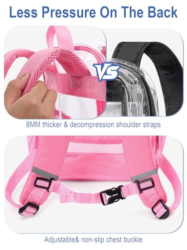 Image of Heavy Duty Clear Backpack For Kids Women Men Boys Girls, 17 Inch Large See Through Backpack, 360 3M Reflective Strips Clear Bookbag, Transparent Bag For School College Sport Work Security, Pink