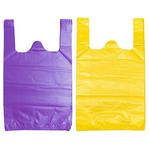 LazyMe T-Shirt-Taschen aus Kunststoff mit Griffen, Einkaufstaschen in großen Restaurant-Taschen, 30,5 x 50,8 cm (lila 50 Stück, gelb 50 Stück) Cover
