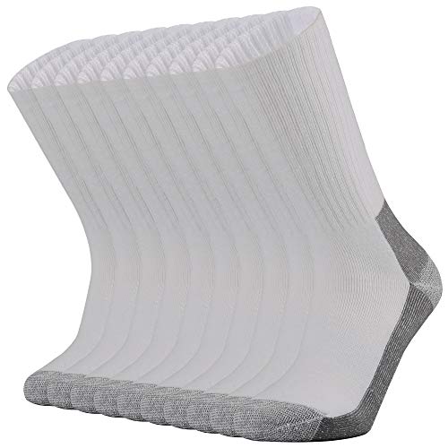 Ortis Cotton Moisture Wicking Work Athletic Cushion Crew Socks for Men 10 Pack(White Grey L)