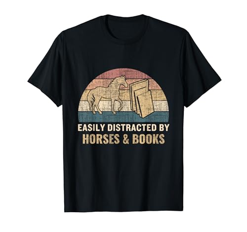 Retro Vintage Funny Easily Distracted By Horses & Books Camiseta