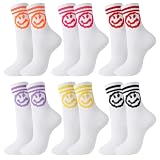 kodinsiivous 6 Paare Tennissocken Smile,Sportsocken Baumwolle Socks 31-34