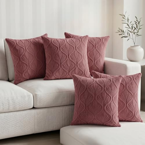 Image of Yellow Weaves Jacquard Cushion Covers | Sofa Cushion Covers | Throw Pillow Cover for Sofa, Couch, Living Room| Removable & Washable | 16x16 Inches, Set of 5 (Wine)