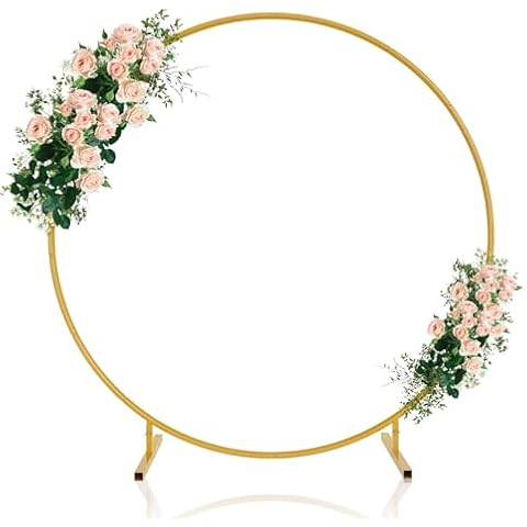 7.2ft Round Backdrop Stand, XEAPOMS Balloon Arch Stand Metal Wedding Arch Backdrop Stand, Stable Circle Backdrop Stand Frame for Wedding, Birthday Party, Baby Shower Decoration and More (Gold, GDV8) Cover