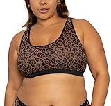 Curvy Couture Sheer Mesh Plus Size, Bralettes for Women with Support and Wireless, See Through Bras, Designer Leopard