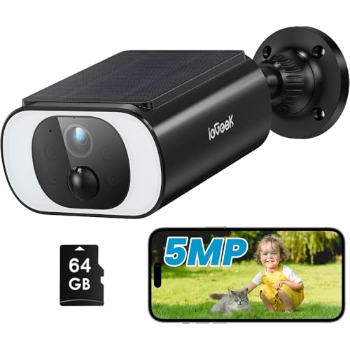 ieGeek 5MP No Subscription Fee Solar Security Camera Outdoor Wireless with Built-in Solar Panel,Battery CCTV Camera System, Outdoor Camera Home WiFi Security Camera,Color Night Vision,Motion Detection