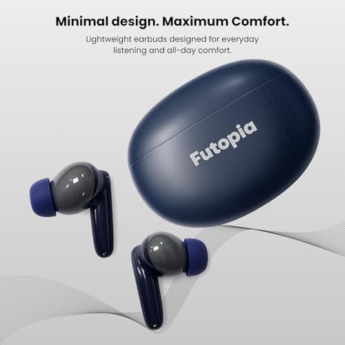 Image of Futopia Wireless Groove Bluetooth Earbuds v5.4 with Charging Case | 10mm HD Sound Drivers | Type-C Fast Charging | 4-5H Playtime | 10-15M Range | Lightweight in-Ear Headphones- Blue