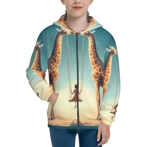 Giraffe Swing Kids Pullover Hoodies Boys Zip Up Sweatshirts Girls Athletic Clothes with Pocket3