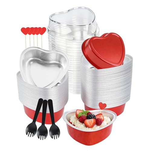 NPLUX Heart Cake Pans with Lids, 50 Pack Red 3.5oz for Wedding Favors