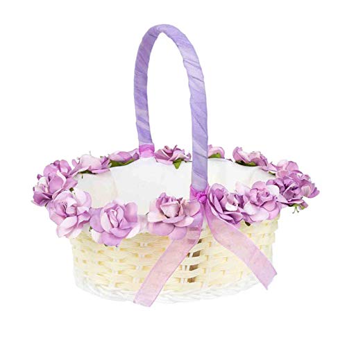Elegante Cesta Artesanal para Arras, Pétalos o Anillos de Boda con Flores Lilas. Complementos. Regalos Originales. Detalles de Bodas, Comuniones, Bautizos. CC