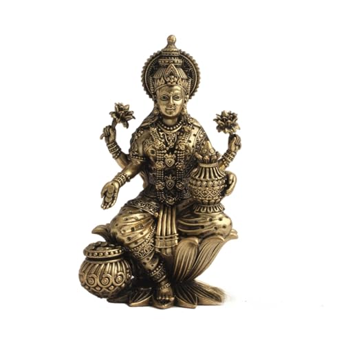 Brass 4-Inch Lakshmi On Lotus Statue – Divine Goddess of Wealth a...