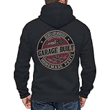 Rebel on Wheels Herren Zip Hoodie Sweat-Jacke mit Kapuze Kapuzen-Jacke mit Motiv Bedruckt Auto Hot-Rod US-Car Amerika Muscle-car V8 Garage Built Schwarz L