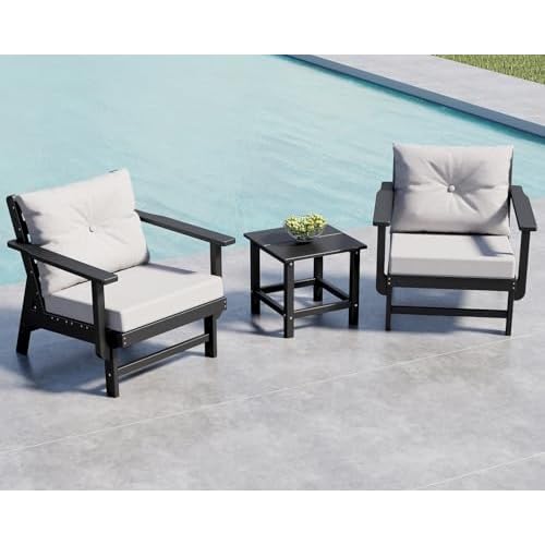 GREENVINES 3-Piece-Patio-Furniture-Set | HDPE Plastic | Outdoor Sectional Conversation Sets | All-Weather Couch | Sofa with Side Table | Detachable Ar