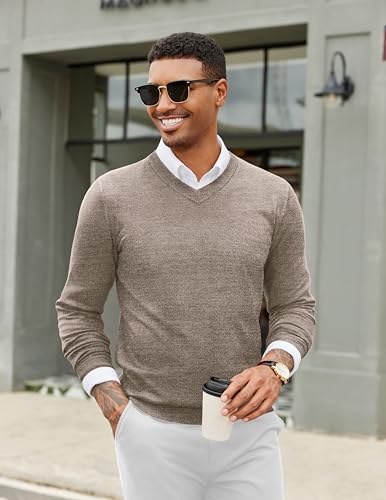 Image of COOFANDY Mens Casual V Neck Sweater Knit Slim Fit Long Sleeve Pullover Top