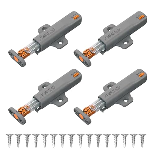 4 Pack Push to Open Door Catches - Grey Heavy Duty Push Latches for Cabinets Drawers & Wardrobes | No-Knob Touch Release Mechanism for Kitchen & RV Furniture