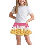 WELLFLYHOM Ice Cream Girls Athletic Skirt 7-8 Pleated Tennis Skirt with Shorts High Waist Summer Skort with Pocket for Golf Pickleball Running Workout