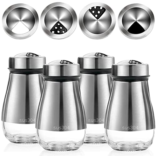 Lyellfe Lot de 4 salières et poivrières avec trous de versement réglables, en acier inoxydable 304 et en verre pour épices de l'Himalaya, casher, sels de mer, assaisonnement Cover
