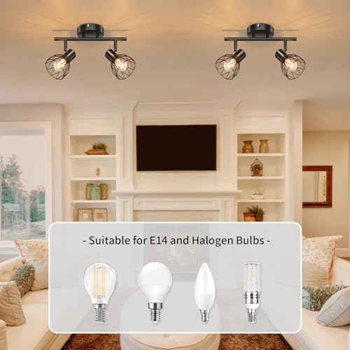 Kimjo LED Deckenstrahler Schwenkbar - Deckenlampe 2 Flammig Schwarz Deckenleuchte E14 - Lampe Strahler für Wohnzimmer, Küche und Schlafzimmer
