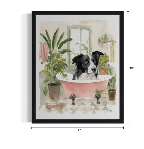 Image of Border Collie in Bathtub Unframed Wall Art Poster Print, Animal Bathtub Restroom Wall Art Painting for Bathroom Decor Gallery Gallery 30 (Border Collie in Bathtub, 10 inch L x 8 inch W, Unframed)