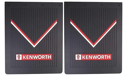 Kenworth OEM Black Rubber Mud Flaps with Red & White Logo - 30 x 24 - Pair