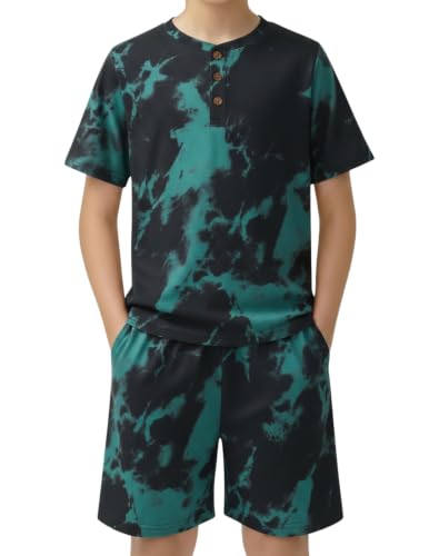 Image of Arshiner Boy's Textured Button Up Shirt and Shorts Set 2 Piece Summer Beach Outfit for 5~12 Years Kids