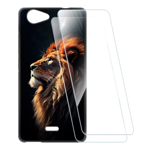 ESCAMOT Bedruckte Hülle + 2 Glas Schutzfolie Kompatibel mit Wiko Pulp 3G, Stoßfeste Weiche Cover & HD Klare Tempered Glass Folie (Löwe 1)