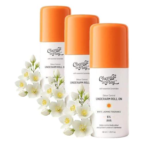 Image of Chemist At Play UnderArm Roll-On with 5% AHA, Lactic Acid & 1% Mandelic Acid | Prevents Body Odour, Brightens Skin & Exfoliates Underarm | Sensitive Skin | White Jasmine Fragrance | Alcohol Free-40ml