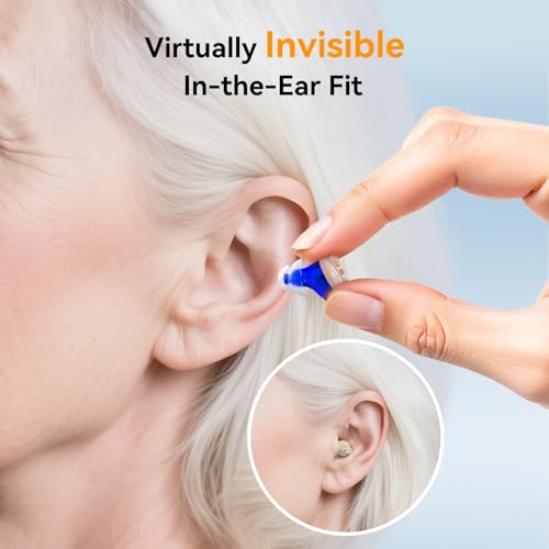 OTC Rechargeable Hearing Aids for Seniors with Noise Cancelling, 48H Battery Life, Portable Charging Case, 4 Earbud Sizes, Auto On/Off, Clear Sound