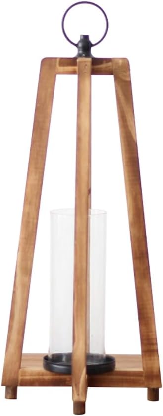 Rustic Wooden Candle Hurricane Lantern,Decorative Candle Lanterns Vintage Hanging Lantern for Table Top, Mantle, Wall Hanging, or Garden Display, Indoor & Outdoor Use (S)