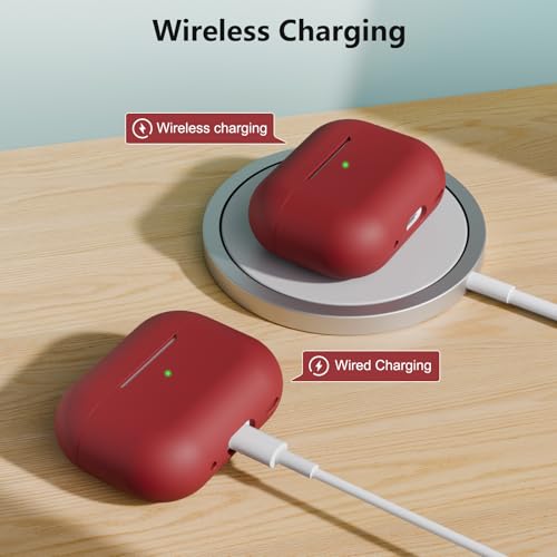 KOKOKA Silikon Hülle Schutzhülle Kompatibel für Airpods Pro 2/1 2023/2022/2019 mit Reinigungsset und Silikonband, Stoßfeste Weiche Schutzhülle Case für Airpods Pro 2nd/1st Generation, Burgundy