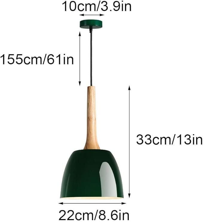 JUJNE Hanglamp Moderne Hanglamp Groene Metalen Hanglamp Houten Koepelkroonluchter 1-Lichts Verstelbare Keukeneilandverlichting Plafondbevestiging voor Restaurant Boerderijschuur E27 photo 3