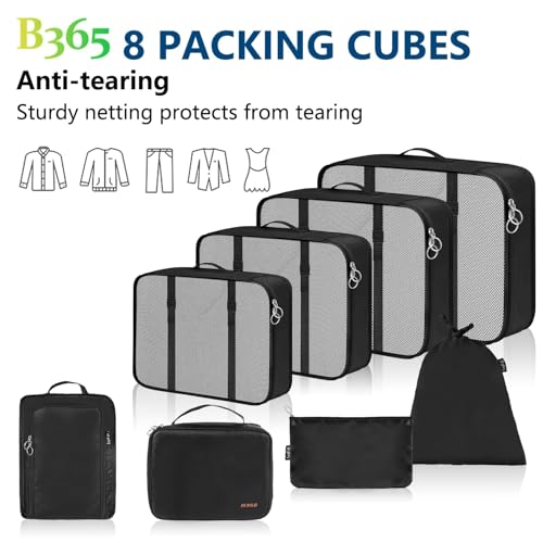 Packing Cubes, 8 Set Packing Cubes for Suitcases - Travel Bag for Travel Size Essentials Accessories, Compression Storage Shoe Bag, Clothing Underwear Bag, for Man & Women - Image 5
