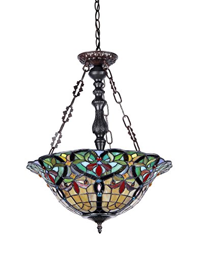 Chloe Lighting Ch33389Vr18-Uh3 Tiffany-Style Victorian 2 Light Inverted Ceiling Pendant 18-Inch Shade, Multi-Colored #TOP1