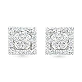 DGOLD 10KT White Gold Round Diamond Flower Square Fashion Earring (1/5 cttw)