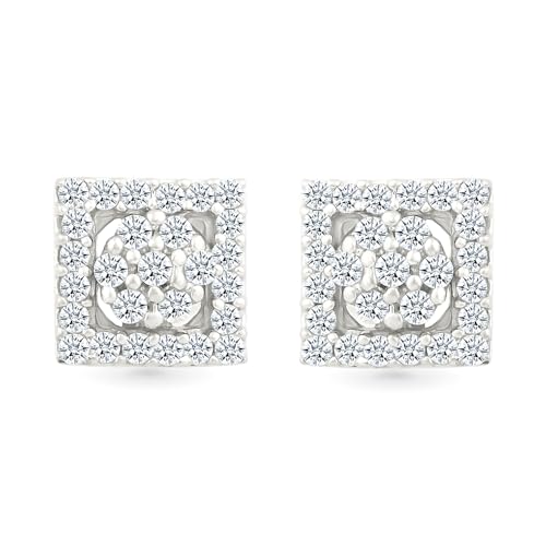 DGOLD 10KT White Gold Round Diamond Flower Square Fashion Earring (1/5 cttw)