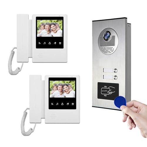 ANJIELO SMART Video Intercom System for Apartment,2 Units 4.3 inch Monitor Wired Video Door Phone Kit,Indoor Outdoor Doorphone Telephone Style, (1doorbell+2monitor)