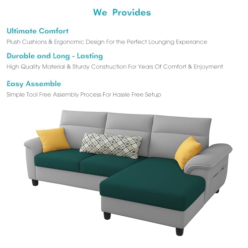 Image of Casaliving Seams RHS 4 Seater L Shape Sofa for Living Room (Pine Grey Fabric) Premium Fabric Sofa