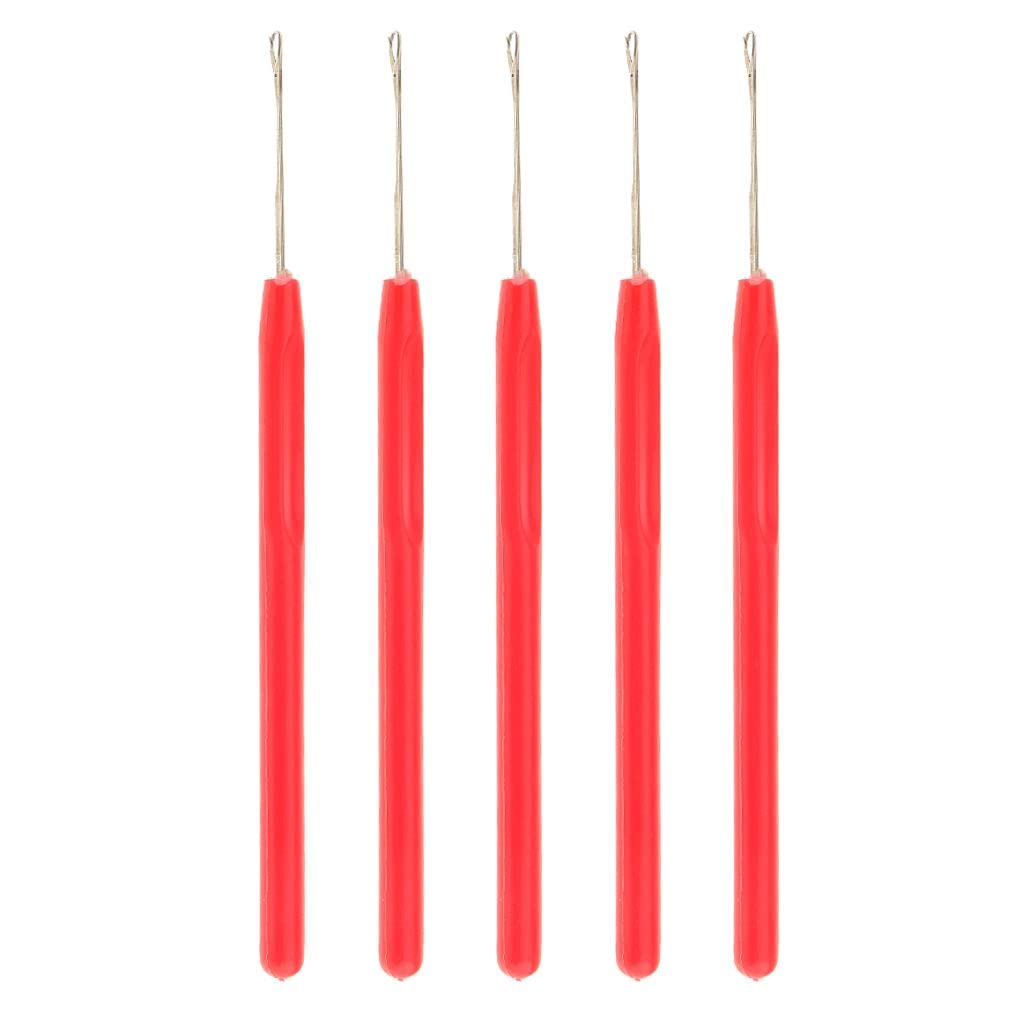 5-Piece Professional Microlink Hair Extension Tool Kit | Easy to Use, Rust- Stainless Steel Pulling Hooks | Save Time, Perfect for Hair Feathers | Hair - Red