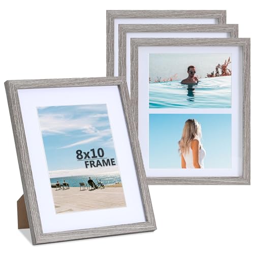 LYYYYX Bilderrahmen aus Holz, matt, für 17,8 x 12,7 cm und 15,2 x 10,2 cm große Bilder, mit Acrylglas, Ständer, Tischplatte, Wandbehang, Posterrahmen für Ausstellung, Querformat, 25,4 x 20,3 cm, Grau