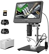 LM249ES 3 Lens 10.1" HDMI Digital Microscope 2000X with 360° View Camera Handheld, Electronic Mic...