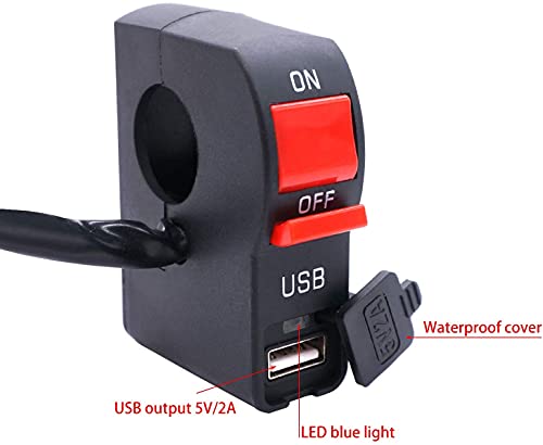 Bouton poussoir moto 12V pour guidon 22mm avec chargeur USB 5A intégré