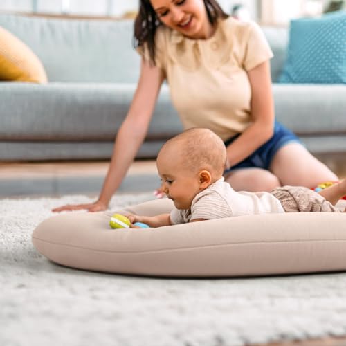 Image of Baby Lounger for Newborn: Skin-Friendly & Breathable | for 0-12 Months Infant Tummy Time Playtime & Diaper Changes - Portable & Lightweight Cushion for New Parents (Sand)