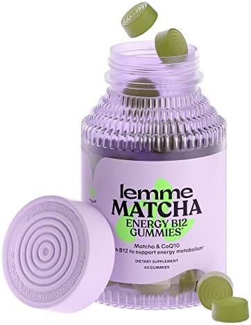 Lemme Matcha Superfood Energy Gummies with Organic Matcha Green Tea, Vitamin B12 and Antioxidant CoQ10 to Support Cellular Energy, Metabolism & Healthy Skin - Vegan, Gluten Free, Non GMO (60 Count)