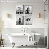 Dazzlewall 4pcs Funny Highland Cow Wall Art Poster, Black And White Highland Cow Picture Humourous Decor for Farnhouse Bathroom Wall, 8x10 in Unframed - Image 2
