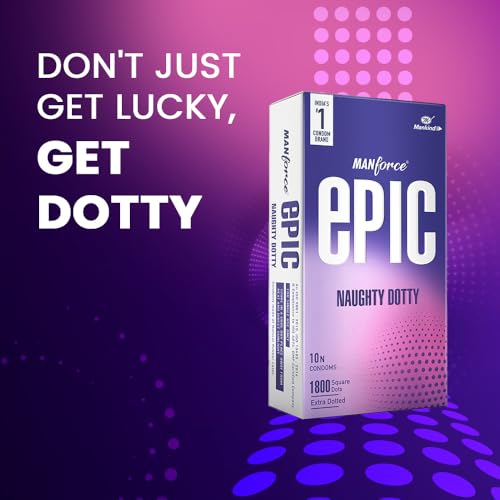 Image of Manforce Epic Naughty Dotty Premium Condoms | 10 Sheets | Extra Dotted with 1800 Square Dots | Latex, Lubricated, Vegan, Cruelty-Free