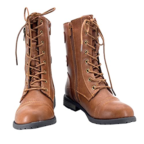 Absolex Girl's Toddle/Little Kid/Big Kid Lace Up Round Toe Low Heel Combat Boots, (Little Kid), Tan-61K, Size 3 #TOP5